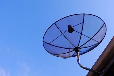 Low angle view of basketball hoop against clear blue sky