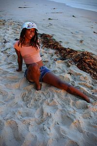 High angle view of woman at beach