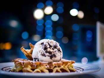 Close-up of dessert served in plate