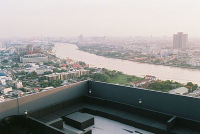 High angle view of buildings against sky