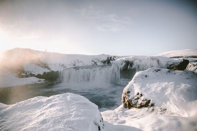 Scenic view of snowcapped mountains against sky