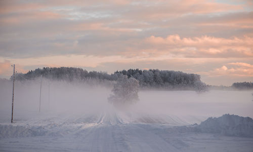 Snowy winter road landscape