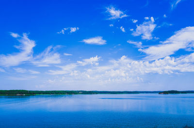 Scenic view of sea against blue sky