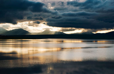 Scenic view of lake against sky during sunset