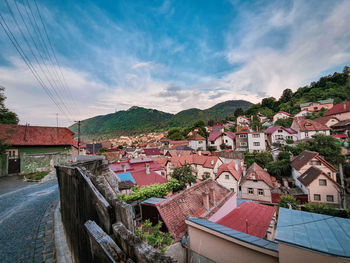 High angle shot of townscape against sky