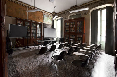 Close-up of empty classroom