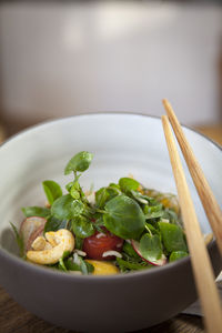 Close-up of salad in bowl on table