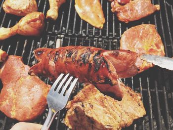 Detail shot of meat on grill