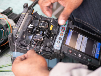 High angle view of man photographing