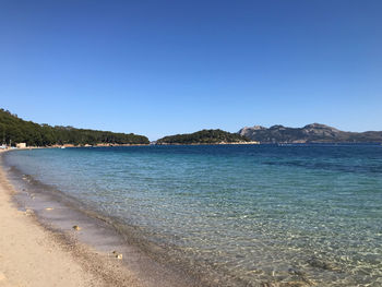 Scenic view of sea against clear blue sky