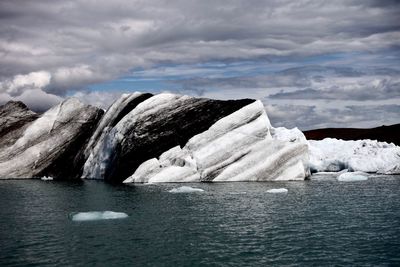 An iceberg floating in the oceans bay