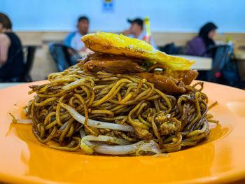 Close-up of served in plate on table