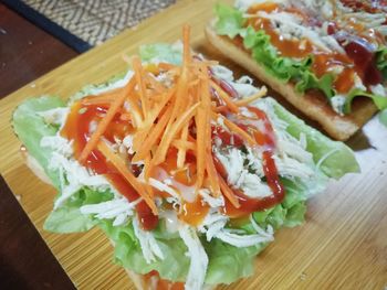 Close-up of salad served on table