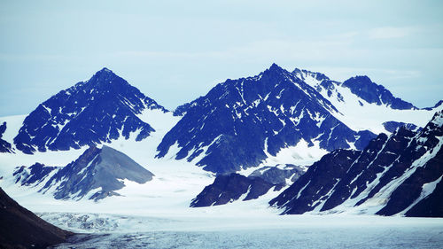 Scenic view of snowcapped mountains against sky during winter