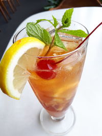 Close-up of drink in glass on table