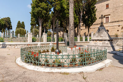 View of fountain in garden