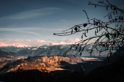 Scenic view of mountains against sky during sunset