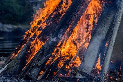 Low angle view of fire against orange sky