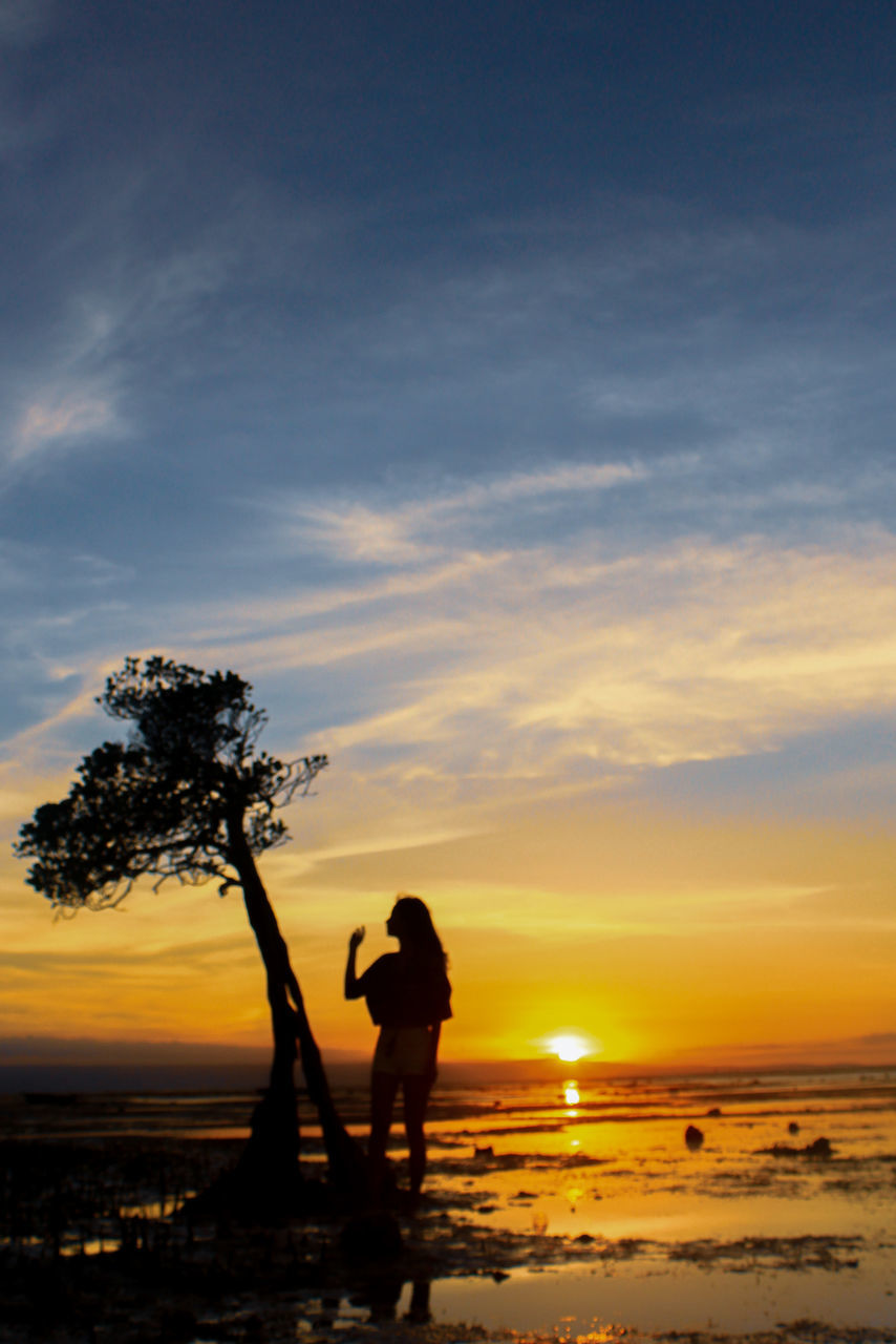 sky, sunset, silhouette, water, cloud - sky, beach, sea, land, beauty in nature, nature, real people, scenics - nature, orange color, two people, tree, tranquility, tranquil scene, men, togetherness, outdoors, sun, horizon over water, couple - relationship