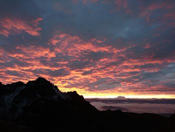 Scenic view of dramatic sky over sea during sunset