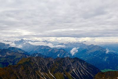 Scenic view of snowcapped mountains against sky