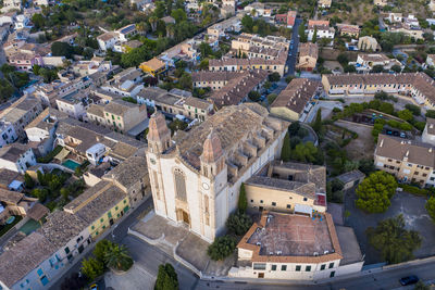 High angle view of buildings in town