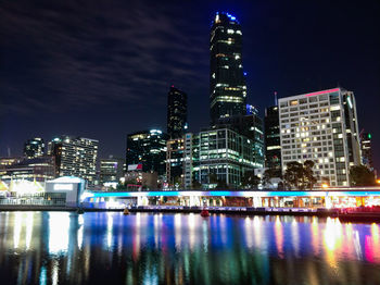 Illuminated buildings in melbourne city at night