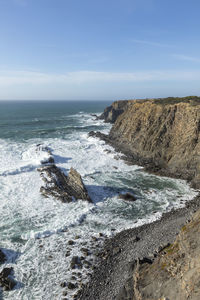 Scenic coastal landscape at sao teotonio in the algarve, portugal