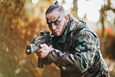 View of soldier in forest