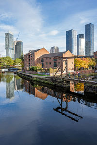 The castlefield district in manchester, uk, on a sunny day