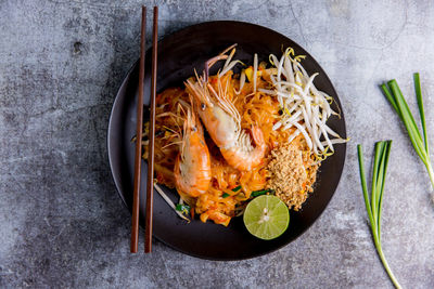 High angle view of food in plate on table