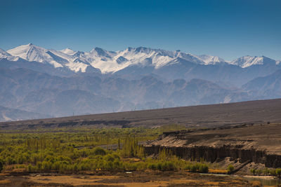 Scenic view of snowcapped mountains against sky