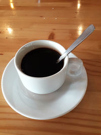 High angle view of coffee on table