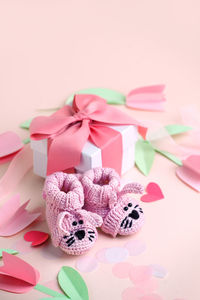 Close-up of pink flowers on table