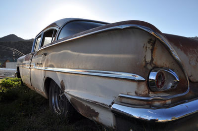 Close-up of abandoned car