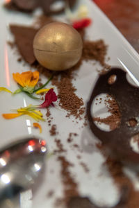 High angle view of dessert in plate on table