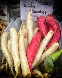 High angle view of vegetables for sale in market