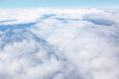 Fluffy clouds background . flying high in the sky