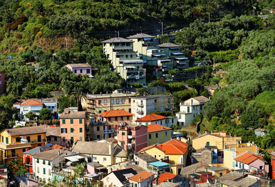 High angle view of residential buildings