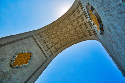 Low angle view of building against clear blue sky