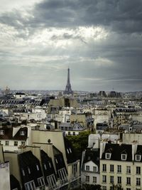 High angle view of townscape against sky. paris. eiffel tower