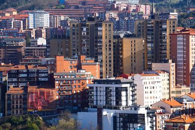 High angle view of buildings in city