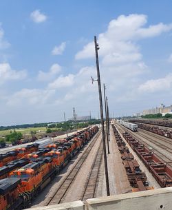 High angle view of train against sky