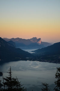 Scenic view of mountain against sky during sunset