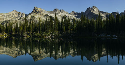 Reflection of trees in lake against sky