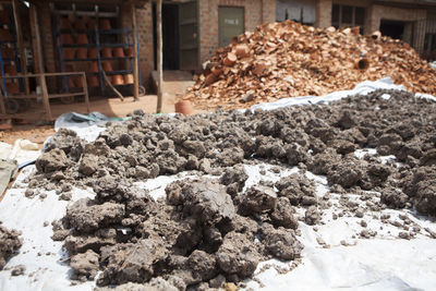 Close-up of stack of construction site