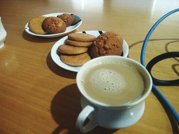 High angle view of breakfast on table