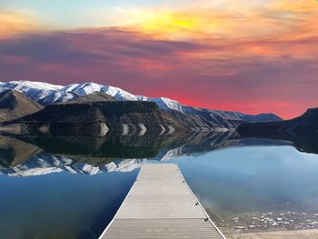 Scenic view of lake against sky during sunset