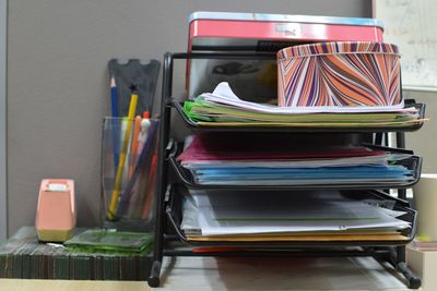 Stack of books on table