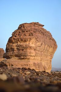 Low angle view of rock formations in ula, saudiarabia